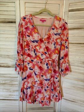 Betsy Johnson Floral Faux Wrap Dress - Pink Multicolor